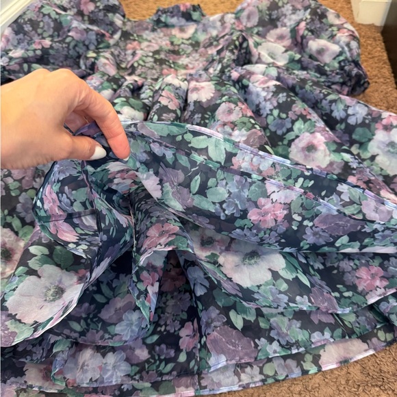 Selkie The Nirvana Royal Puff Sleeve Dress Fit Flare Chiffon Secret Garden M NEW - Picture 10 of 13